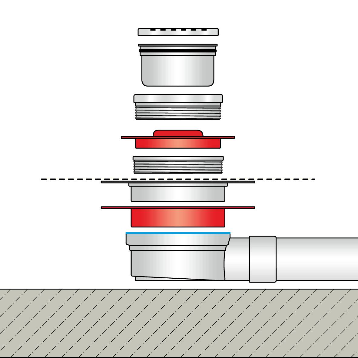 DURAL Bodenablauf Komplettset Komplettset mit Netz für Bauchemie TI-DRAIN 15mm 15cm