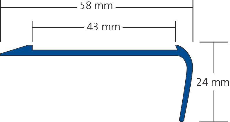 DURAL Treppenstufenprofil für 1 x Einlage 43 mm TREDSAFE Stahl eloxiert silber 24mm 250cm