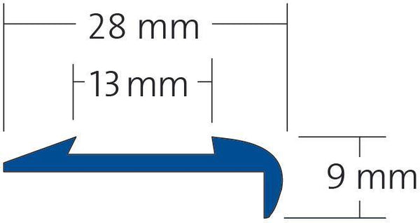 DURAL traptredeprofiel voor 1 x inzetstuk 13 mm TREDSAFE rubber zilver geanodiseerd 9mm 250cm